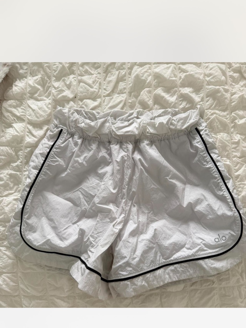 ALO Yoga White Athletic Shorts with Black Piping